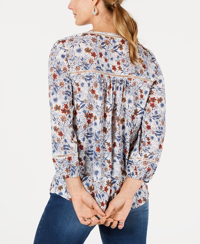 Style & Co Floral-Print Lace-Up Top, Created for Macy's - Macy's