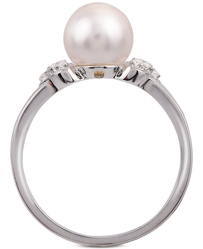 Macy's Cultured Akoya Pearl (7-1/2mm) & Diamond Accent Ring in 14k ...