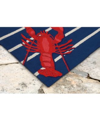 Liora Manne Front Porch Indoor/Outdoor Lobster on Stripes Navy Area Rugs