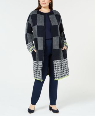 NY Collection - Plus Size Plaid Duster Cardigan