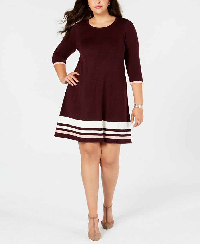 Jessica Howard Plus Size Striped Fit & Flare Sweater Dress - Macy's