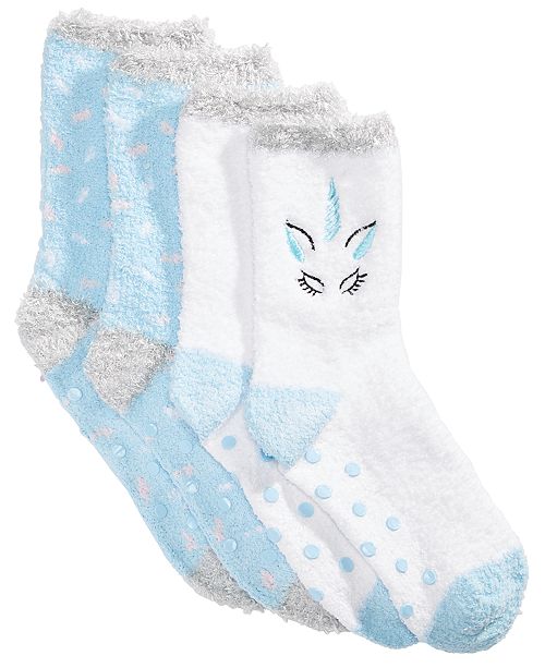 Planet Sox Cozy Socks Little Big Girls 2 Pk Unicorn Gripper Crew