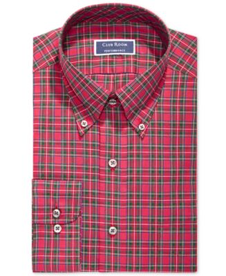 Club Room Mens Regular Fit Plaid Button Up Dress Shirt rednavy 18