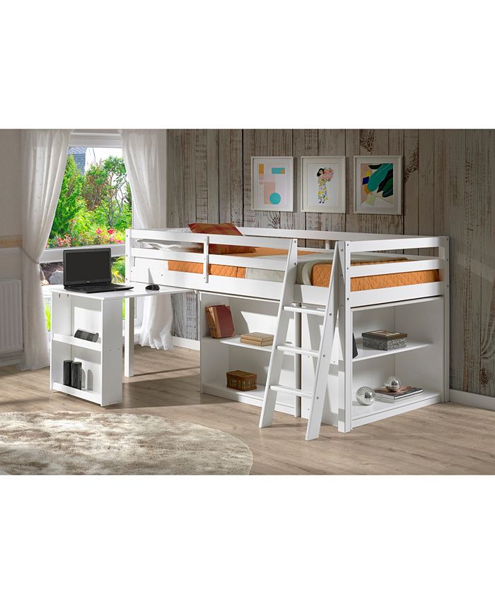 Alaterre Furniture Roxy Junior Loft Bed with Storage Drawers, Bookshelf