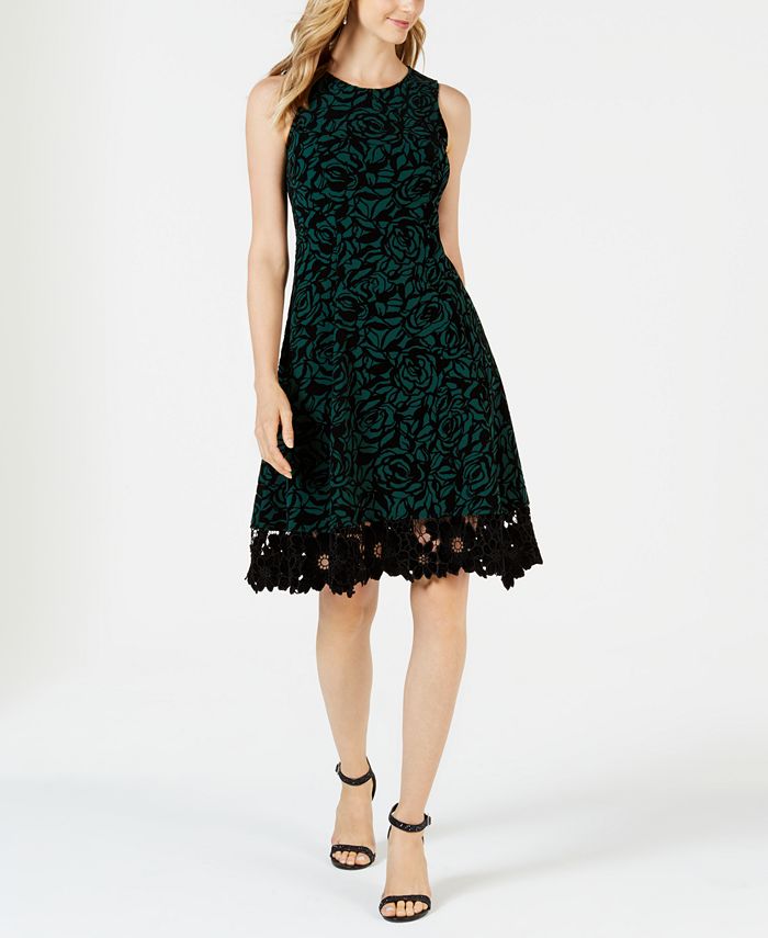 Donna Ricco Flocked Velvet A-Line Dress - Macy's