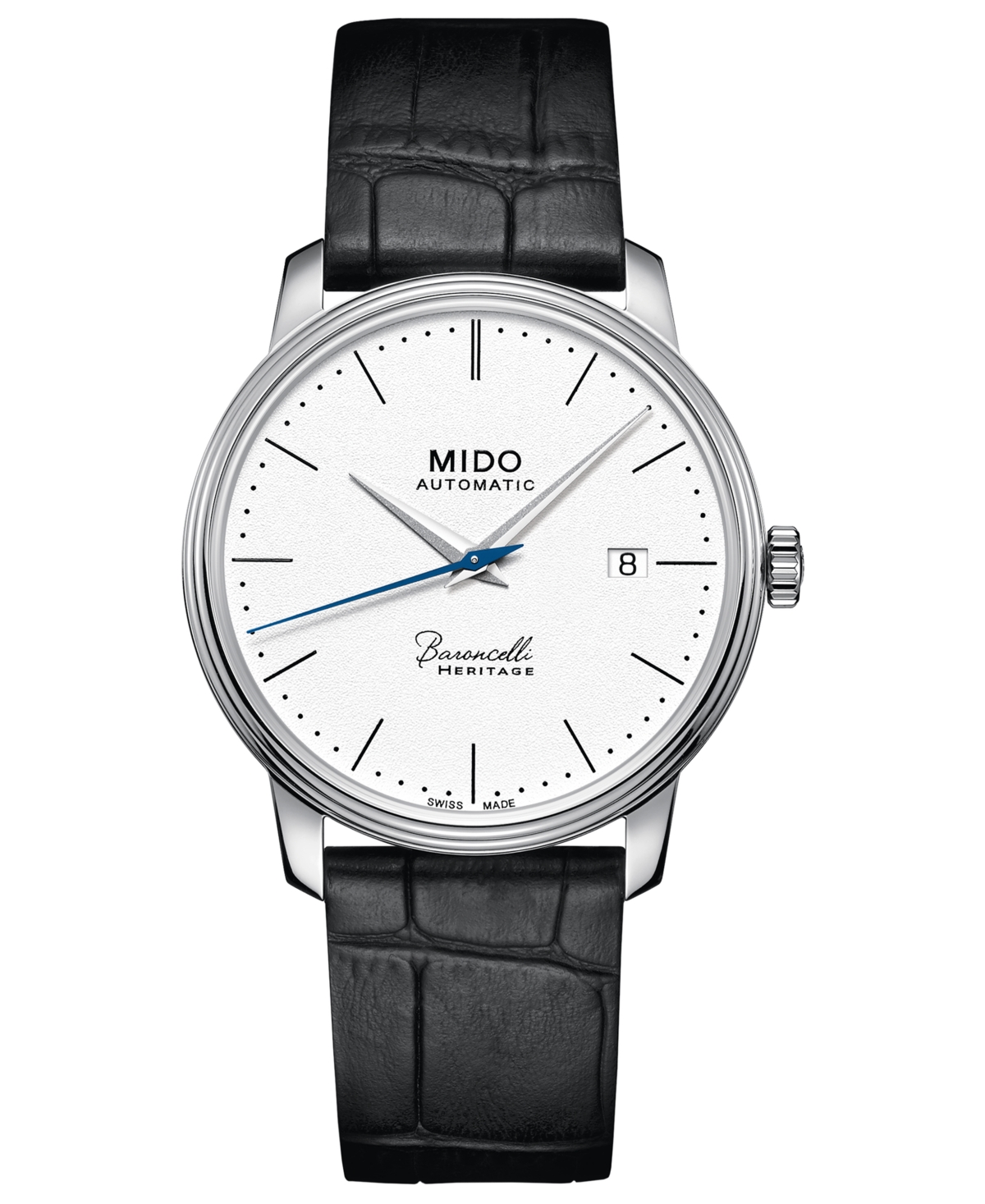 MIDO MEN'S SWISS AUTOMATIC BARONCELLI III HERITAGE BLACK LEATHER STRAP WATCH 39MM