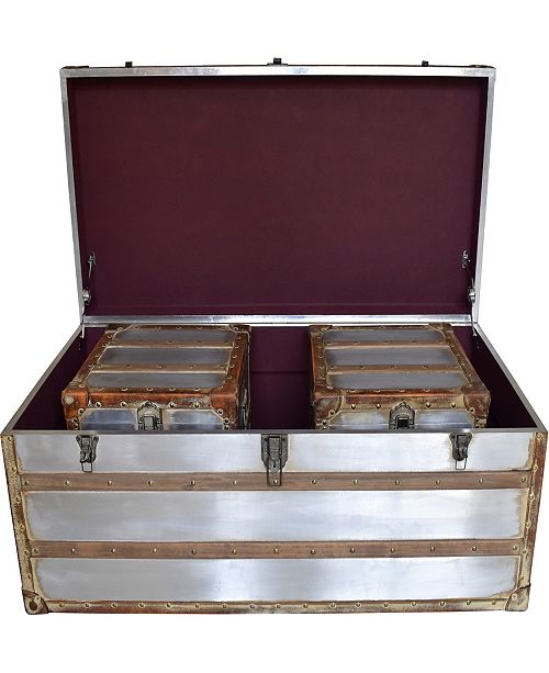 Moe S Home Collection Steamer Trunk Coffee And Side Tables Set