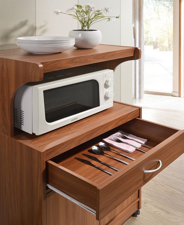 Hodedah Microwave Kitchen Cart in Cherry Macy's