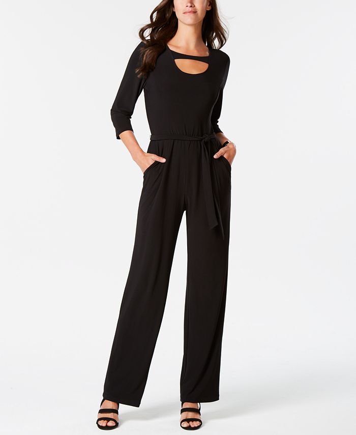 NY Collection Petite Cutout Belted Jumpsuit - Macy's