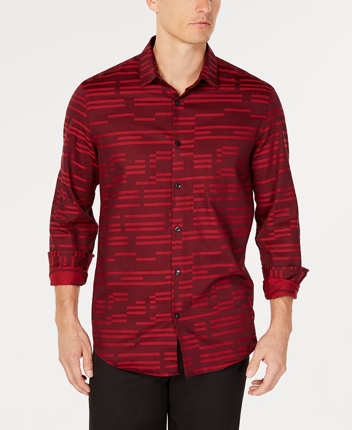 Alfani Men's Broken Stripe Jacquard Shirt, Created for Macy's - Macy's