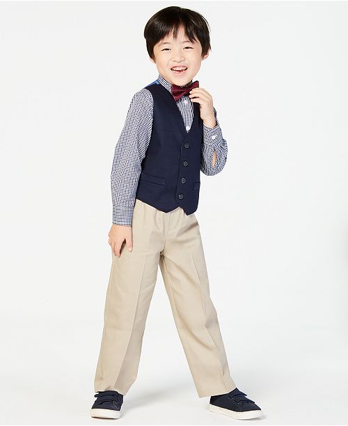 Nautica Toddler Boys 3 Pc Bowtie Check Shirt Navy Vest And