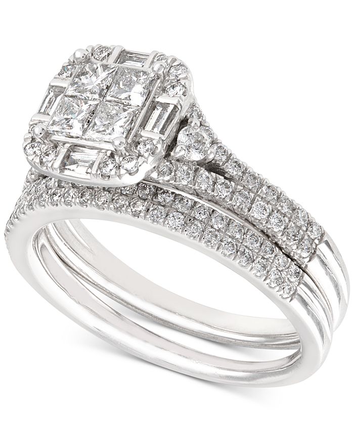 Macy's Diamond Princess Cluster Bridal Set (1-1/4 ct. t.w.) in 14k ...