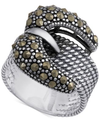 Macy's - Marcasite Buckle Ring in Sterling Silver