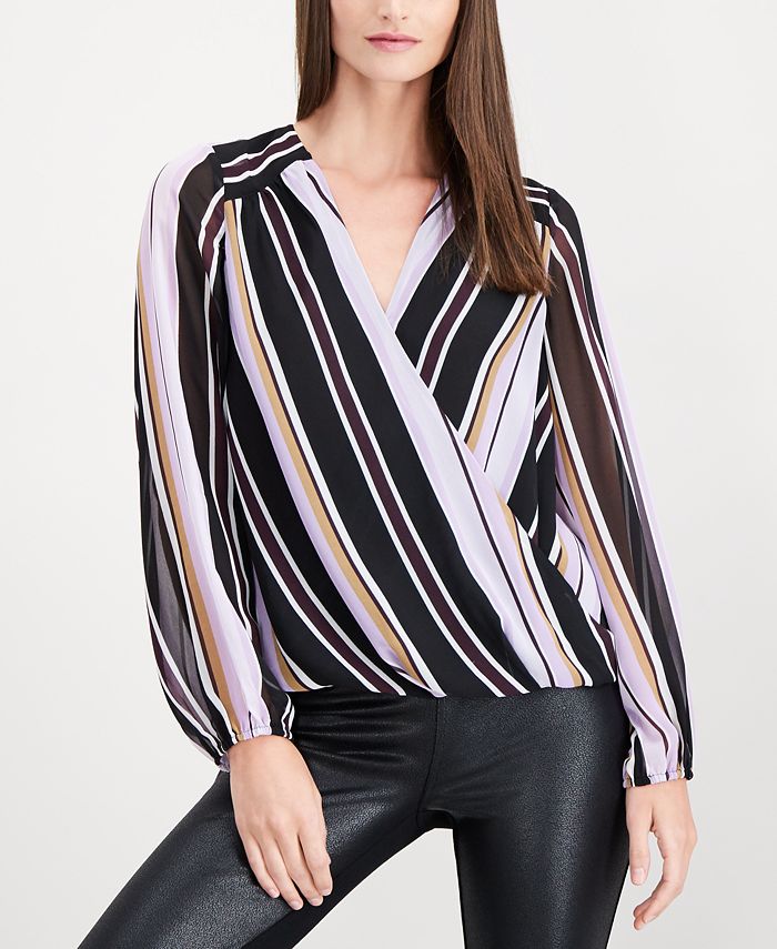 INC International Concepts I.N.C. Striped SurpliceNeck Top, Created
