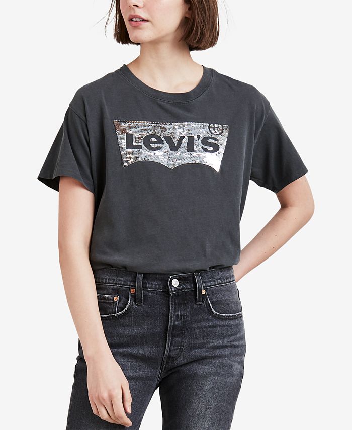Levi's Cotton Ex-Boyfriend Sequined Batwing Logo T-Shirt & Reviews ...