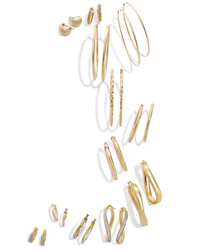 Italian Gold - Glitter Wavy Hoop Earrings in 14k Gold
