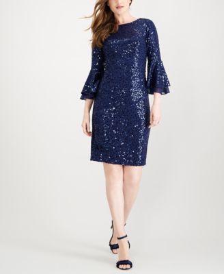SL Fashions - Sequined Ruffle-Sleeve Sheath Dress