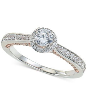 image of Diamond Halo Engagement Ring (3/4 ct. t.w.) in 14k White and Rose Gold