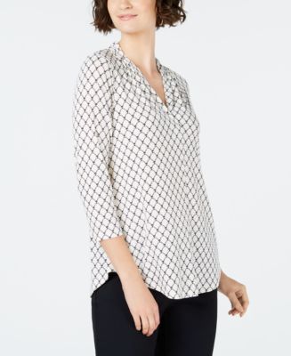 Charter Club Womens 3 4 Sleeve Printed Polo Top Blue Size X Large 1