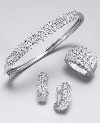 Macy's - Diamond Cluster Hoop Earrings (1/2 ct. t.w.) in Sterling Silver