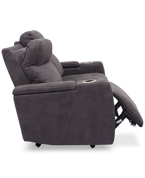 Furniture Oaklyn 84" Fabric Sofa with 2 Power Recliners, Power Headrests, USB Power Outlet And