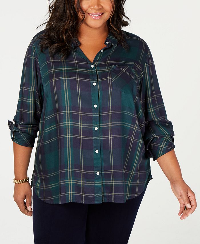 Tommy Hilfiger Plus Size Plaid Button-Front Shirt, Created for Macy's ...
