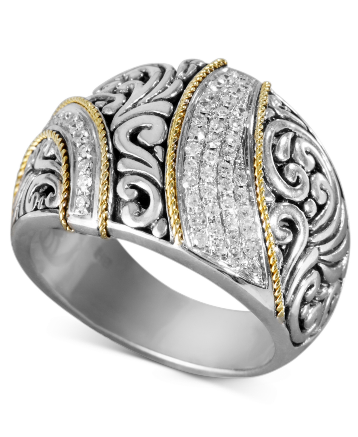 Balissima by Effy Diamond Ribbon Statement Ring (1/4 ct. t.w.) in 18k Gold and Sterling Silver - Sterling Silver/Gold