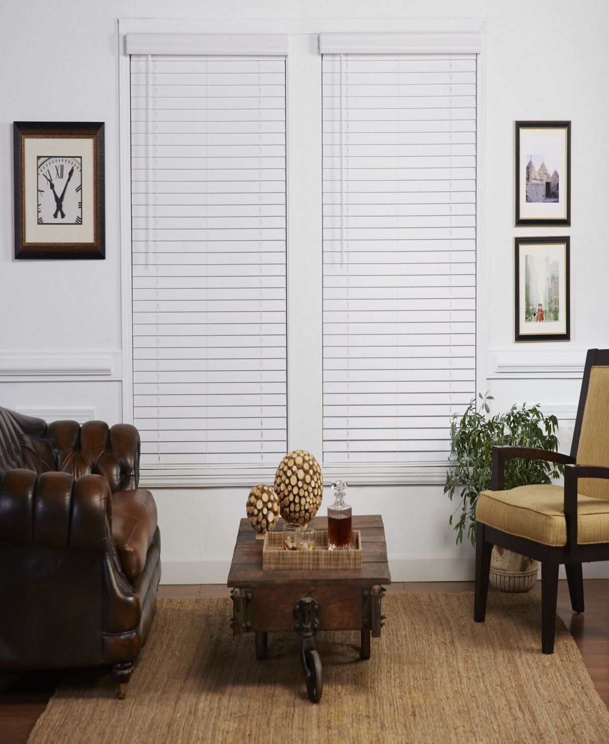 2 in. Cordless Faux Wood Venetian Blind, 33.5" x 72" - White