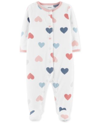 Carter's Baby Girl Green Hearts Bear 2-Way Zip-Up Footie Coverall