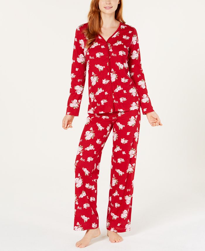 Charter Club Cotton Long Sleeve Button Front Pajama Set, Created