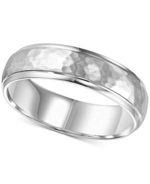 image of Hammered Bevel Edge Wedding Band in 14k White Gold