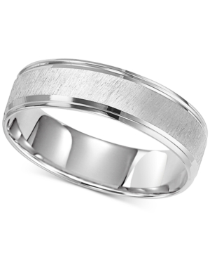 image of Satin Finish Step Edge Wedding Band in 14k White Gold