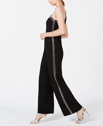 Calvin Klein Rhinestone Stripe One Shoulder Jumpsuit Macy s