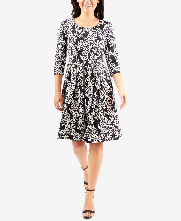 NY Collection Puff-Print Pleated Dress - Macy's
