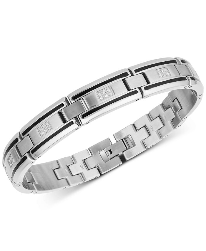 Macy's Men's Diamond Link Bracelet (1/4 ct. t.w.) in Stainless Steel
