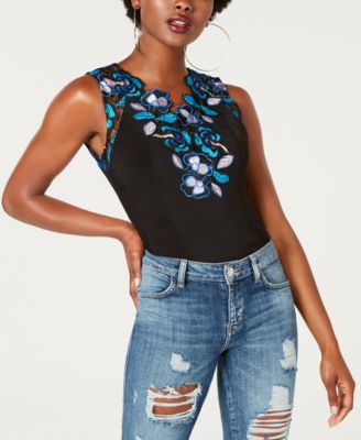 GUESS - Floral-Applique Lace-Trim Bodysuit