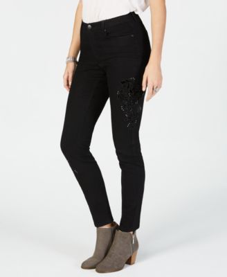 Style & Co - Petite Floral Appliqu&eacute; Curvy Skinny Jeans, Created for Macy's