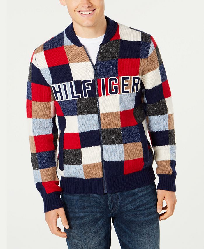 TOMMY HILFIGER Mens Graph Logo Applique Full-Zip Cardigan Sweater 08816675 