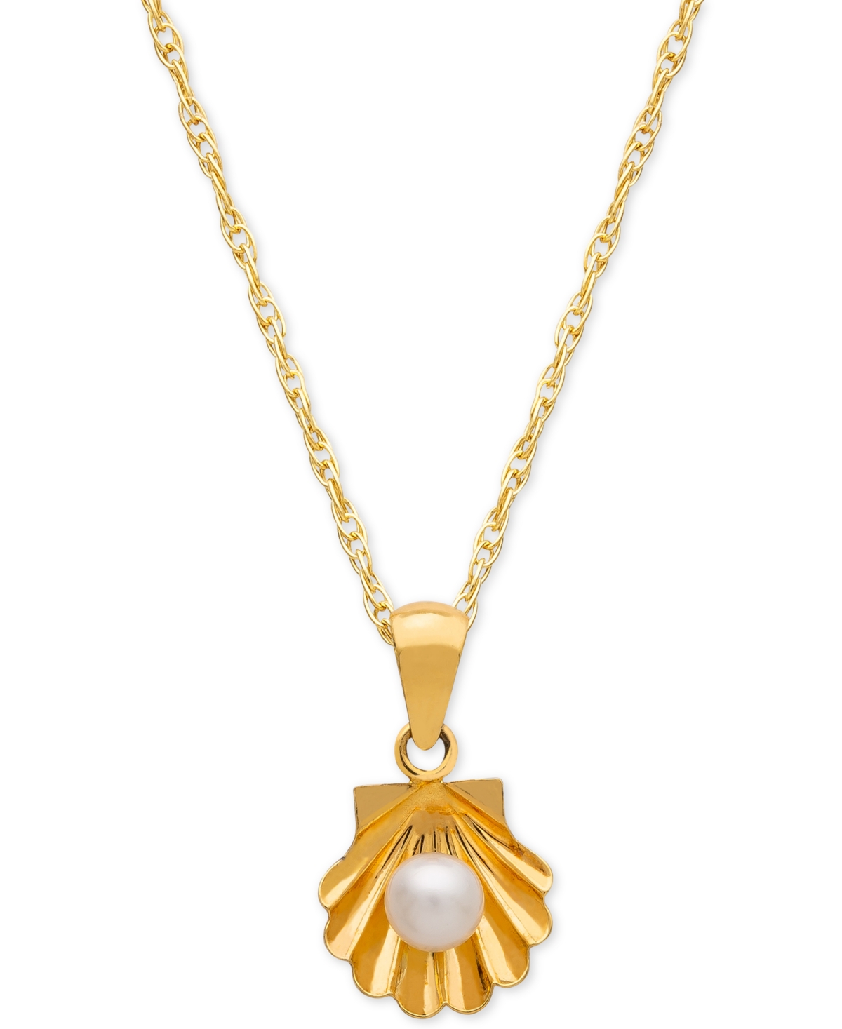 Little Mermaid Ariel Shell Mother-of-Pearl Bead 15" Pendant Necklace in 14k Gold - Yellow Gold