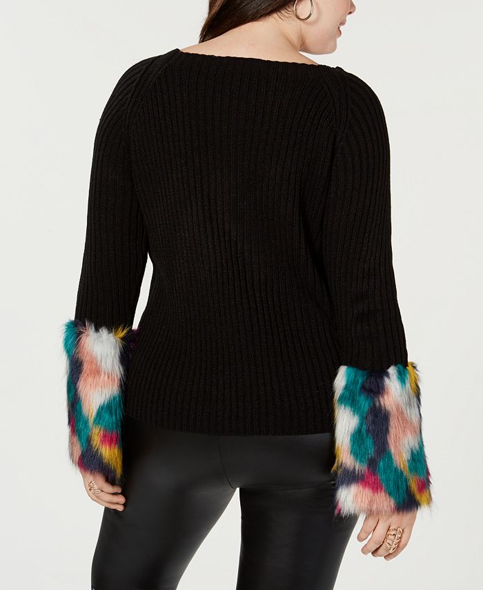 Say What? Trendy Plus Size Faux-Fur Cuff Sweater - Macy's