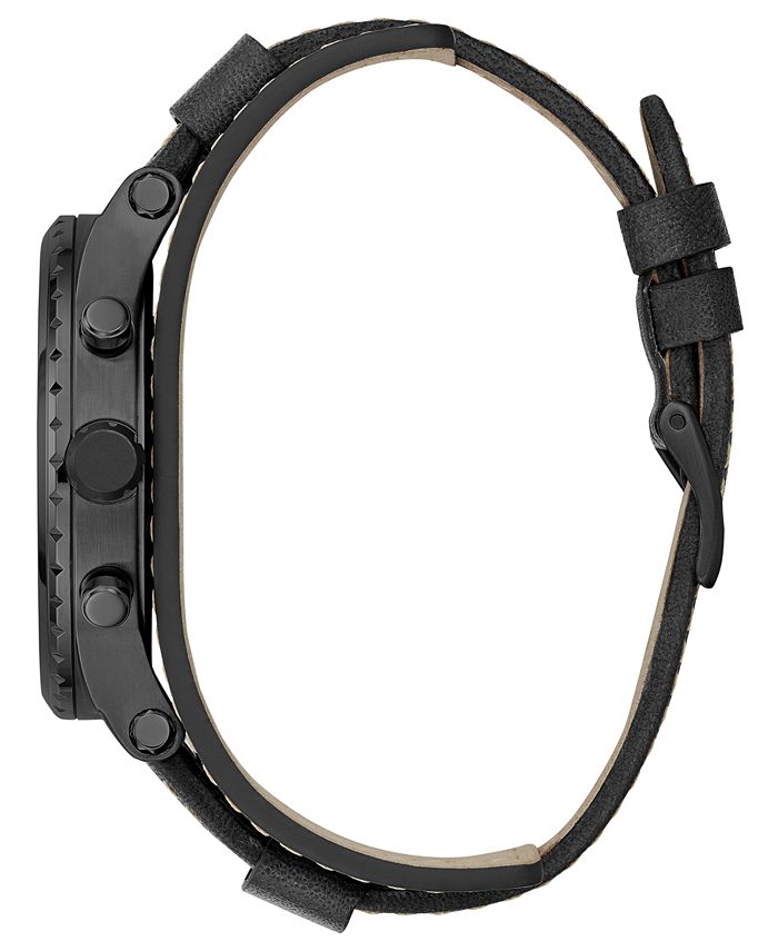 GUESS Men's Black Leather Cuff Strap Watch 46mm Macy's
