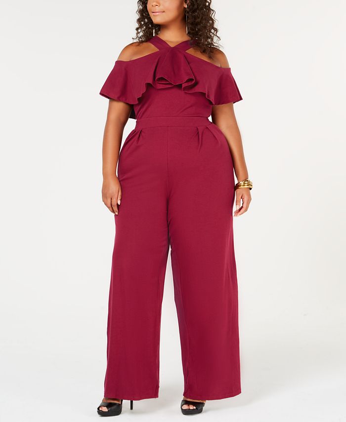Rebdolls Ruffled Cold Shoulder Plus Size Jumpsuit from The Workshop at ...