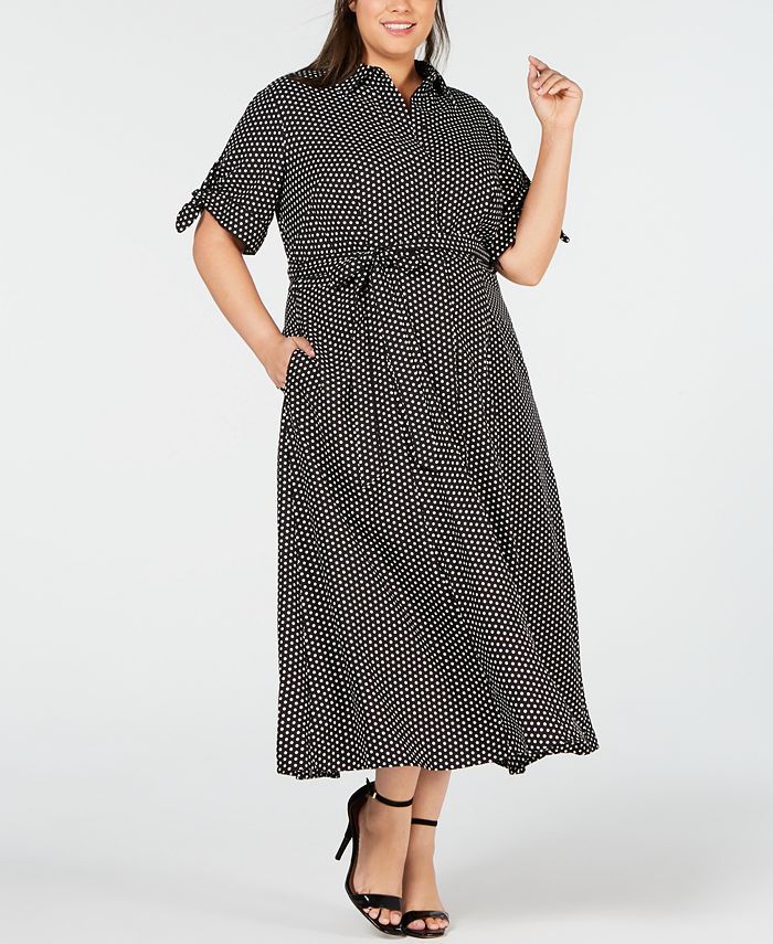 Calvin Klein Plus Size Polka-Dot Maxi Shirt Dress - Macy's
