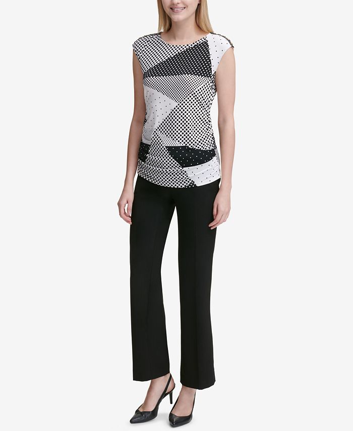 Calvin Klein Embellished Mixed-Print Sleeveless Top - Macy's