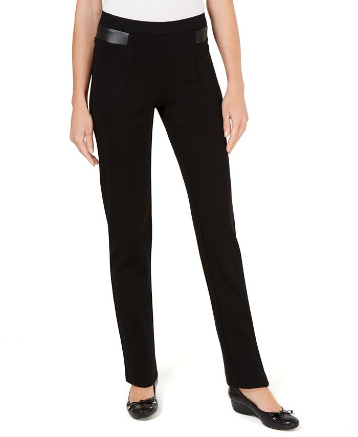 JM Collection Faux-Leather-Trim Ponte-Knit Pants, Created for Macy's ...