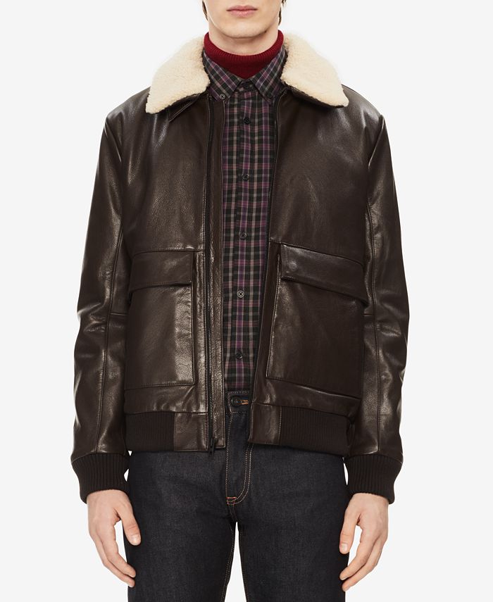 Calvin Klein Men's Leather Jacket with Sherpa Trim & Reviews - Coats ...