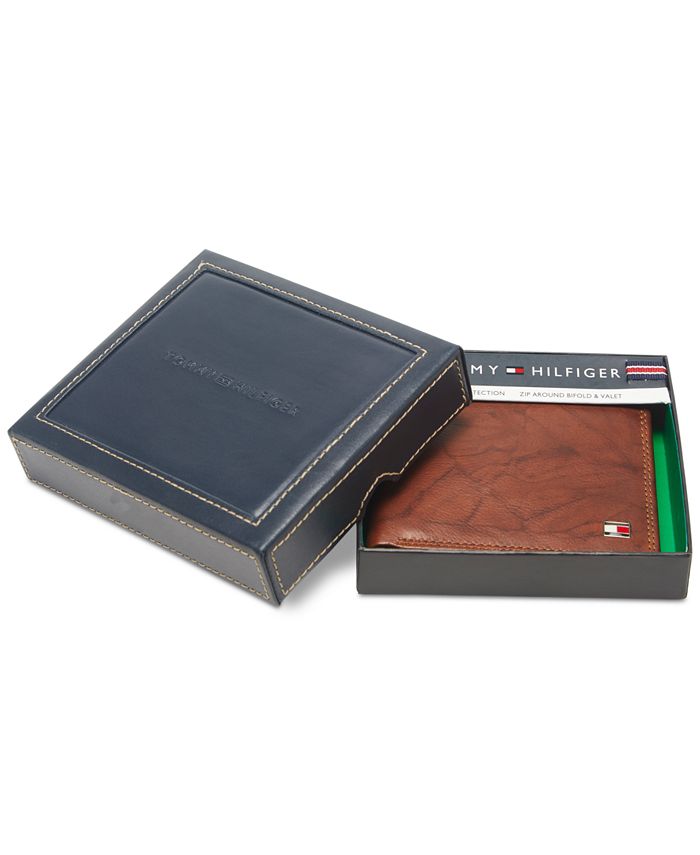 Tommy Hilfiger Men's Leather RFID Protected Bi-Fold Wallet with Valet Black 