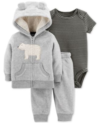 Carter's - Baby Boys 3-Pc. Bear Hoodie, Striped Bodysuit & Pants Set