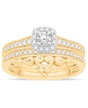 image of Diamond Two-Tone Halo Bridal Set (1/2 ct. t.w.) in 14k Gold and White Gold