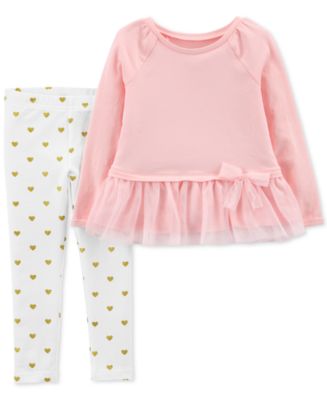 Carter's Baby Girls 2-pc. Peplum Top & Heart-print Leggings Set - Macy's